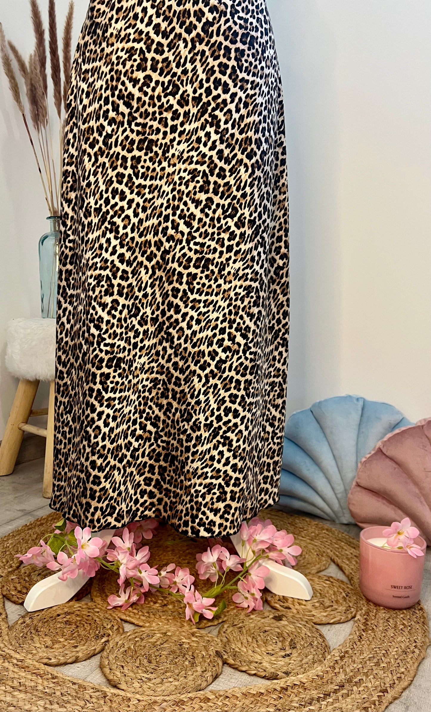 JUPE LONGUE SATIN MOTIF LEOPARD