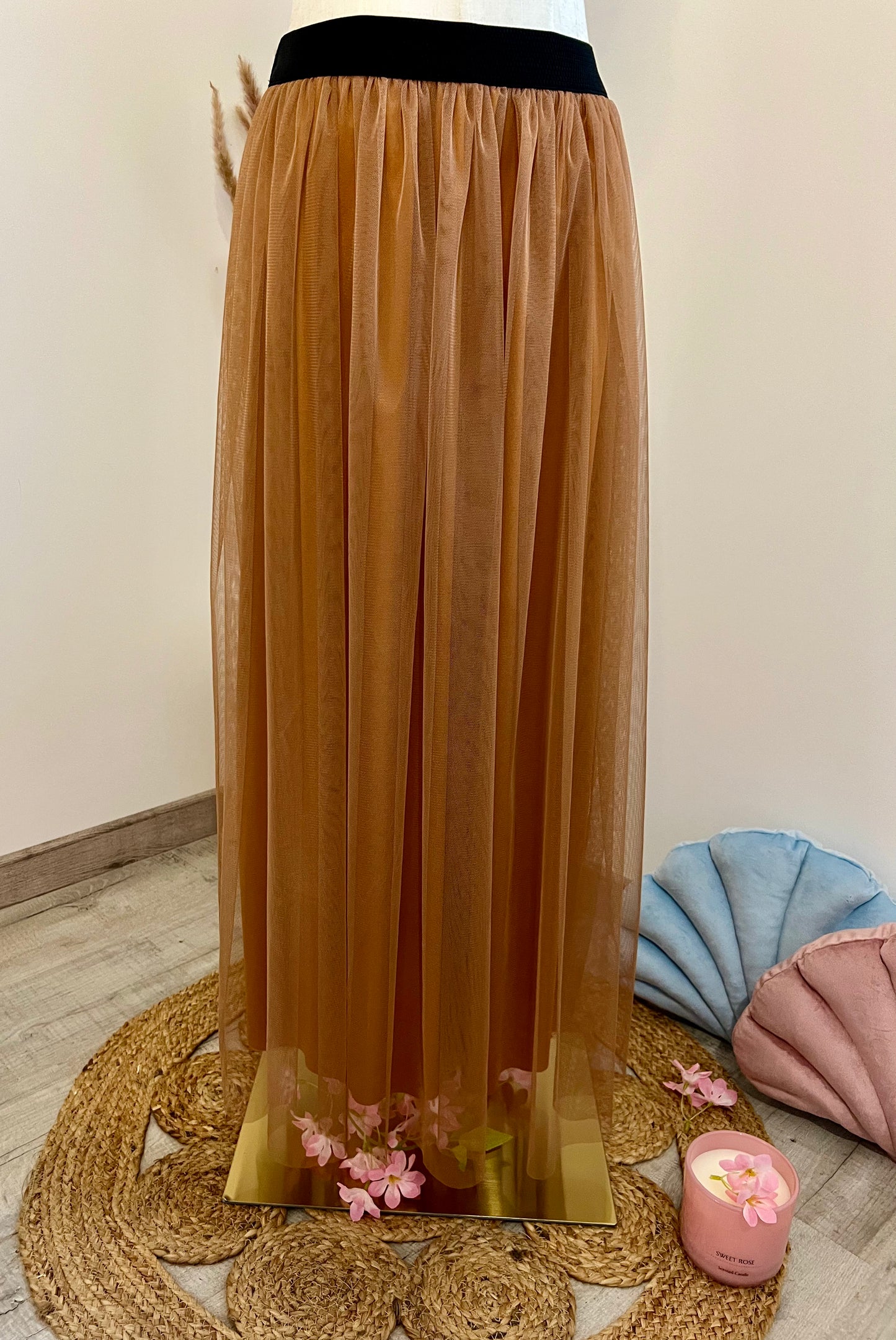 Jupe longue tulle Camel
