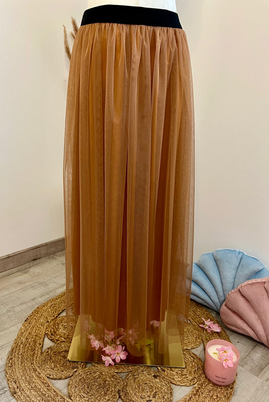 Jupe longue tulle Camel
