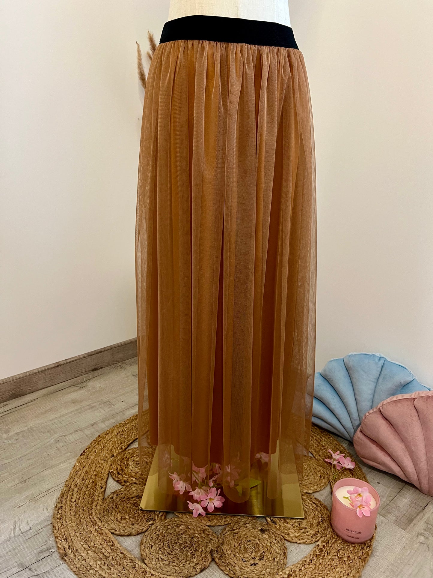 Jupe longue tulle Camel
