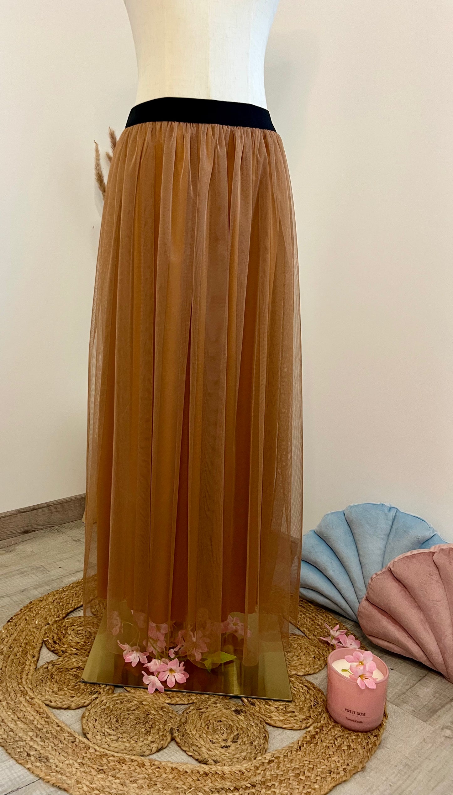 Jupe longue tulle Camel