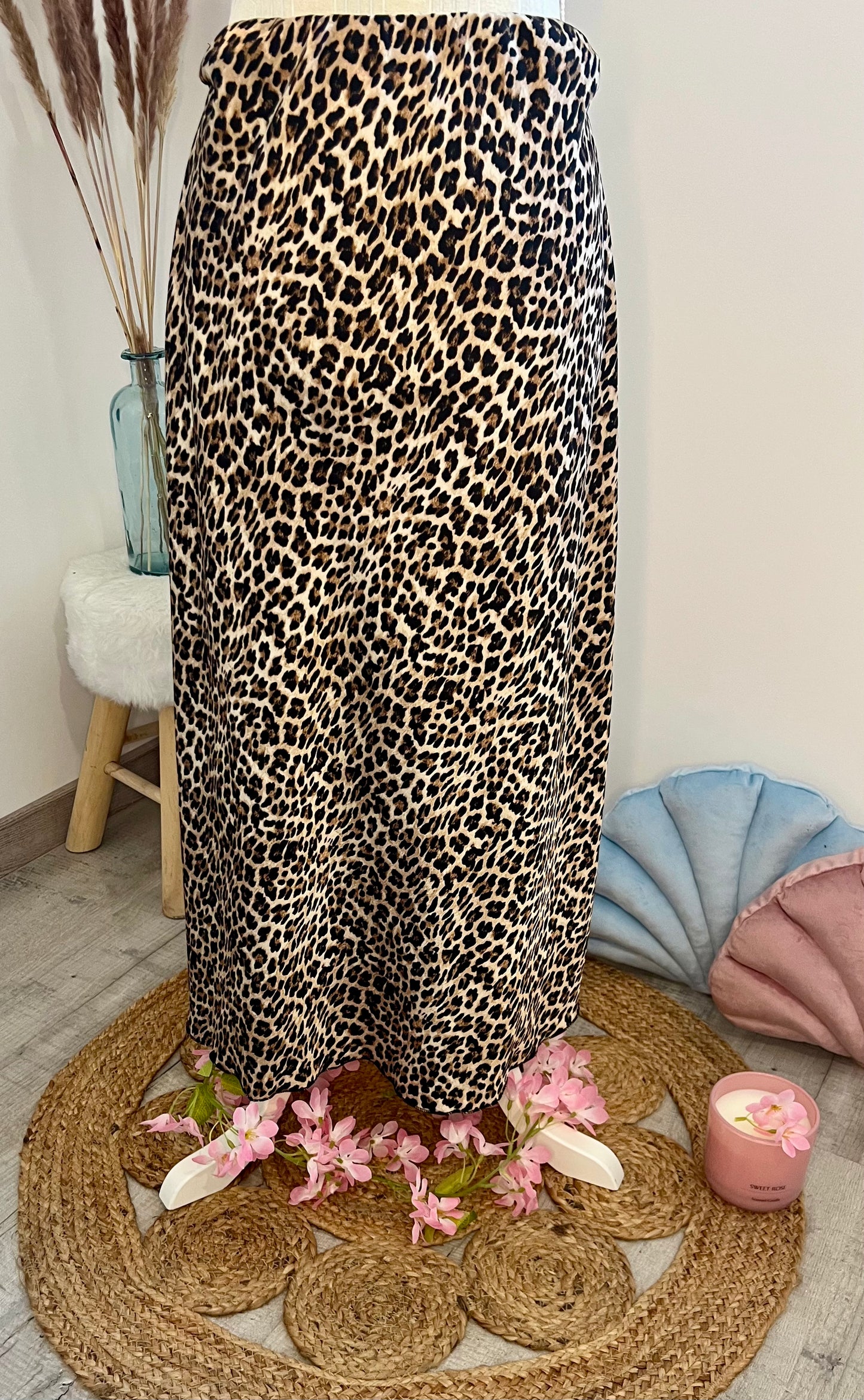 JUPE LONGUE SATIN MOTIF LEOPARD