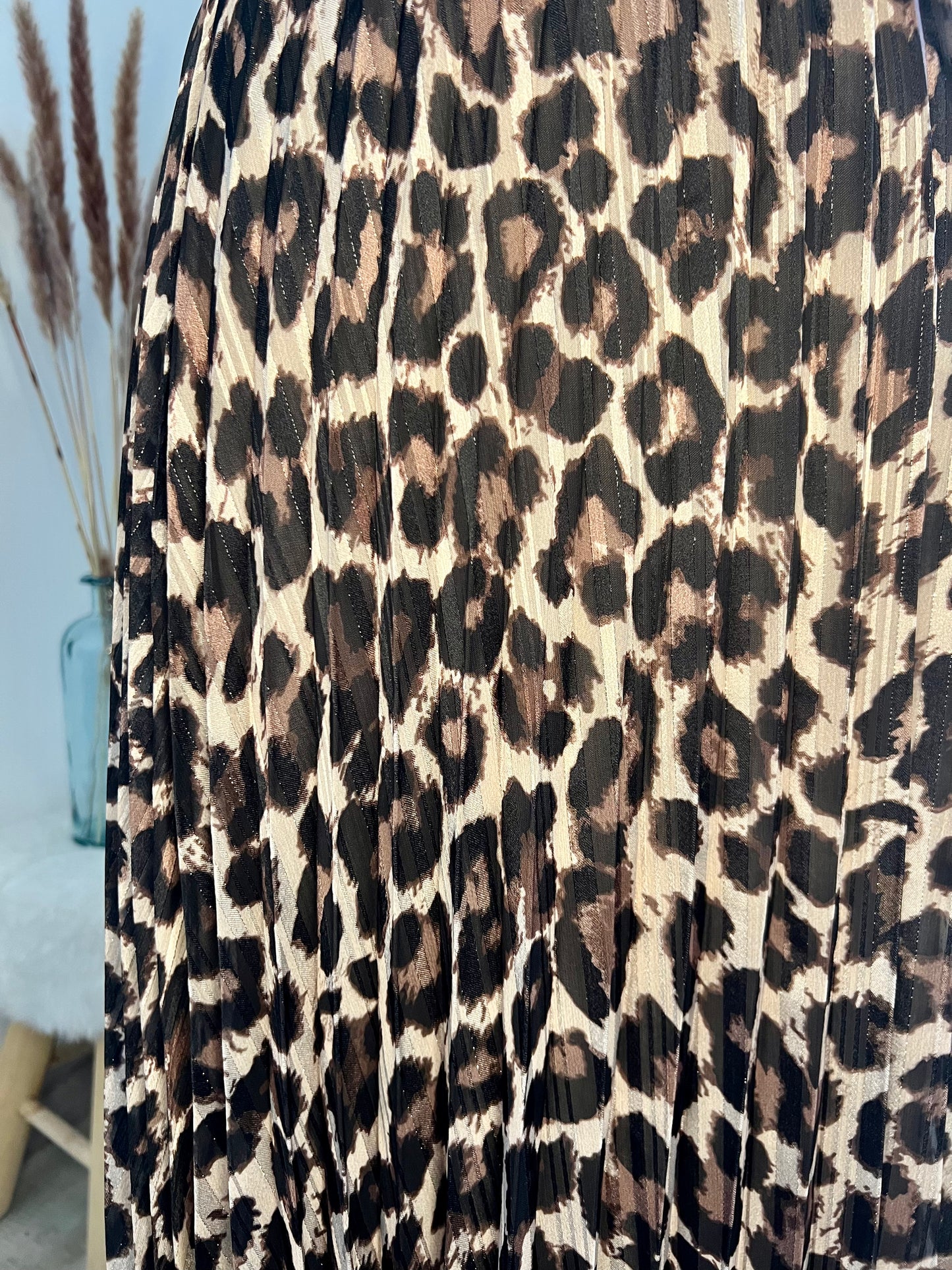 Jupe longue plissée lurex motif leopard