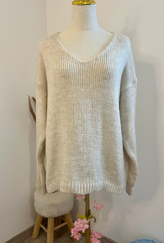 PULLOVER MAILLE OVERSIZE BEIGE