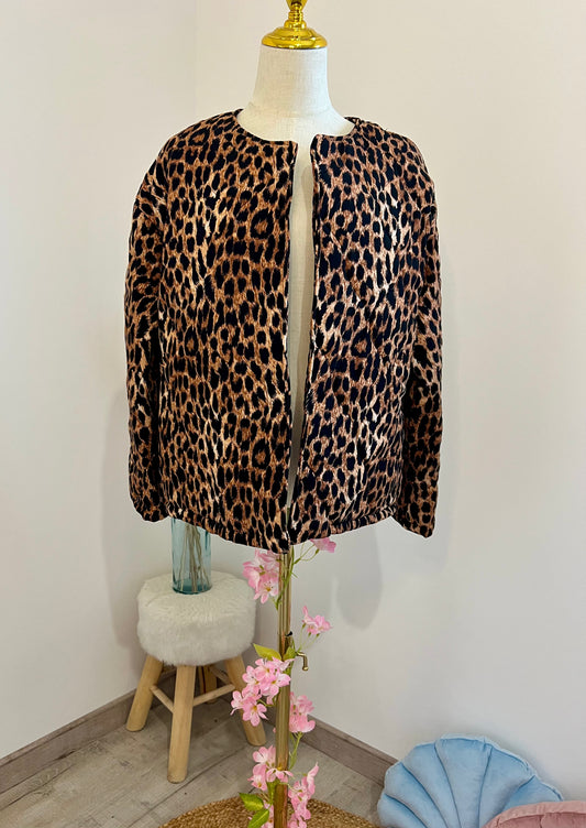 VESTE MATELASSEE LEOPARD FONCE