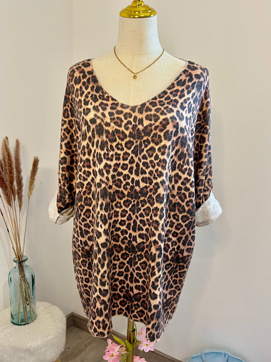 PULL LEGER IMPRIME COL V LEOPARD