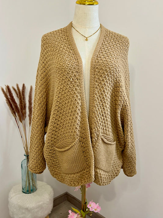 GILET GRANDE MAILLE POCHES BEIGE