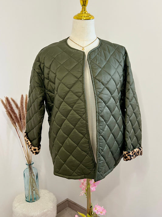 VESTE MATELASSEE DOUBLURE LEOPARD VERTE