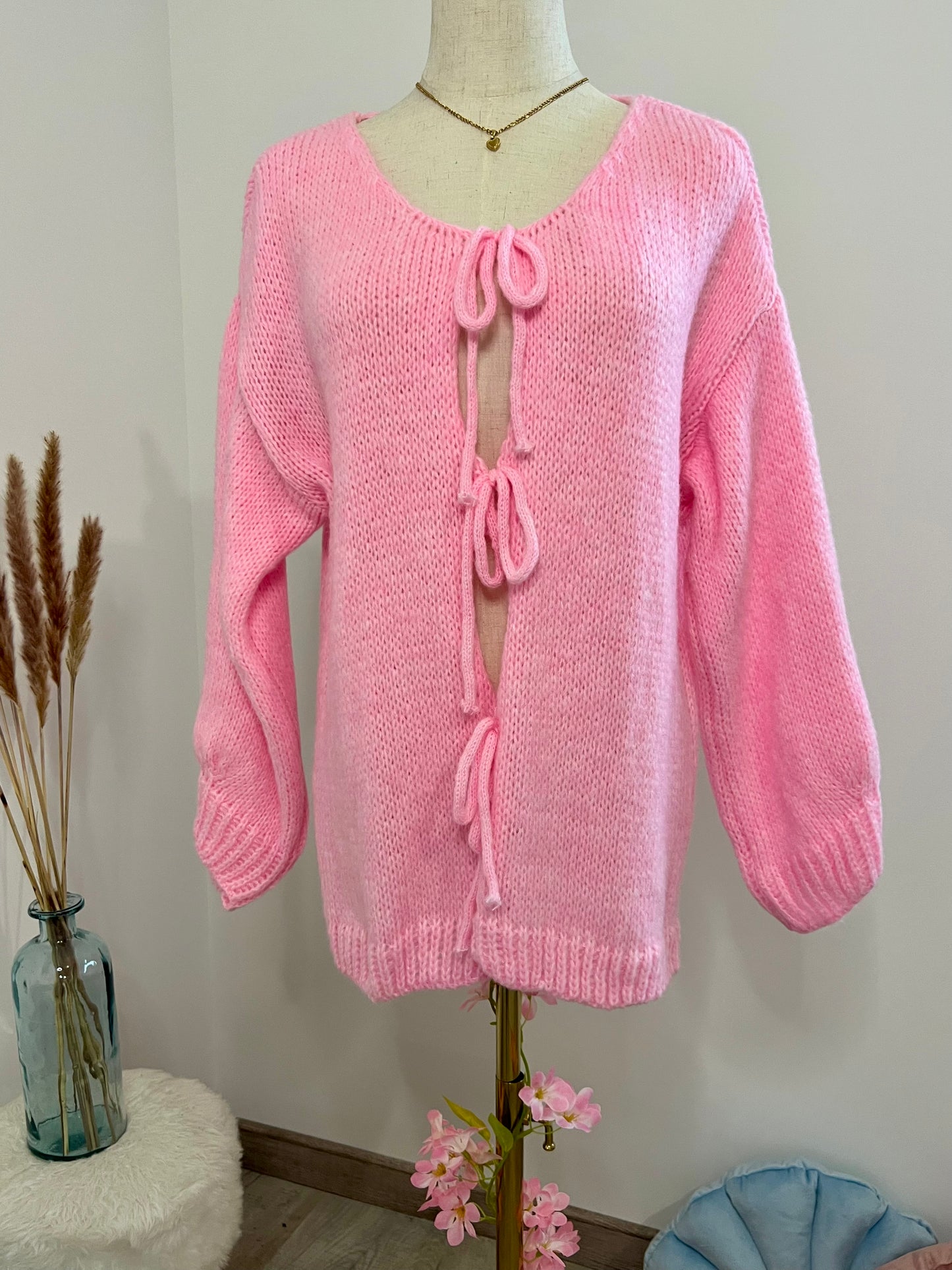 PULLOVER GILET NOEUDS ROSE