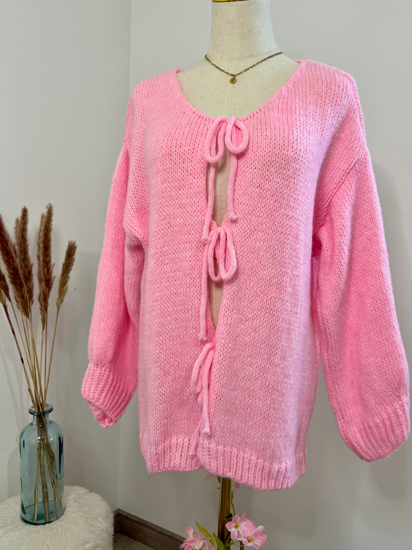 PULLOVER GILET NOEUDS ROSE