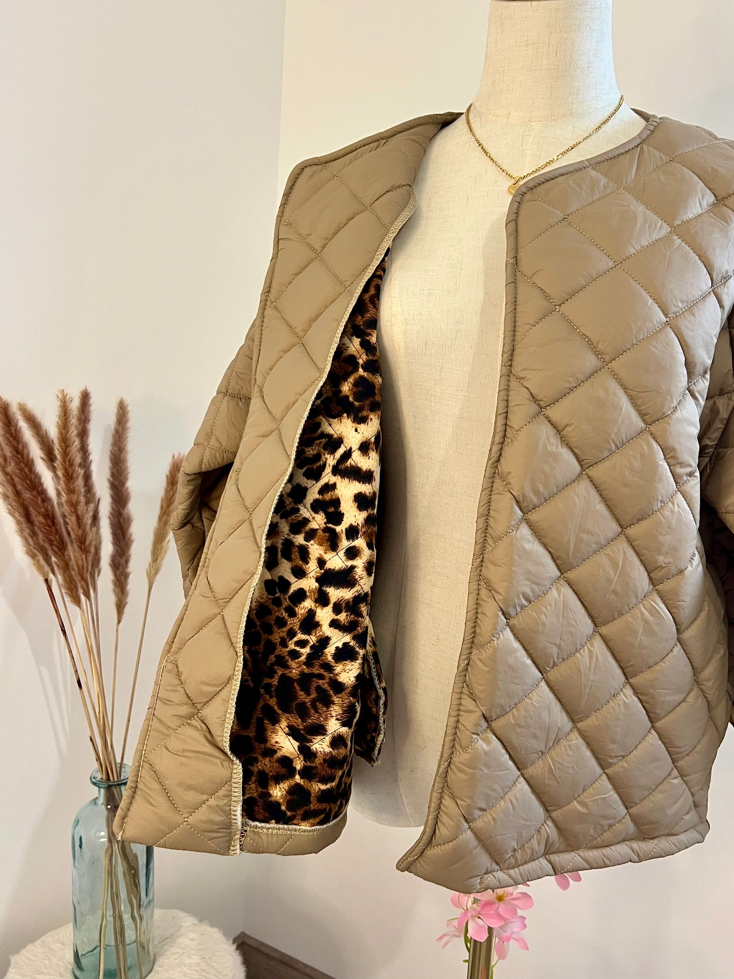 VESTE MATELASSEE DOUBLURE LEOPARD CAMEL